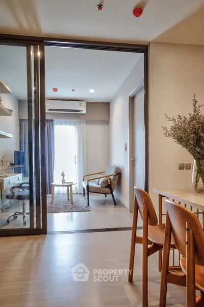 Modern apartment interior with stylish furniture and natural light