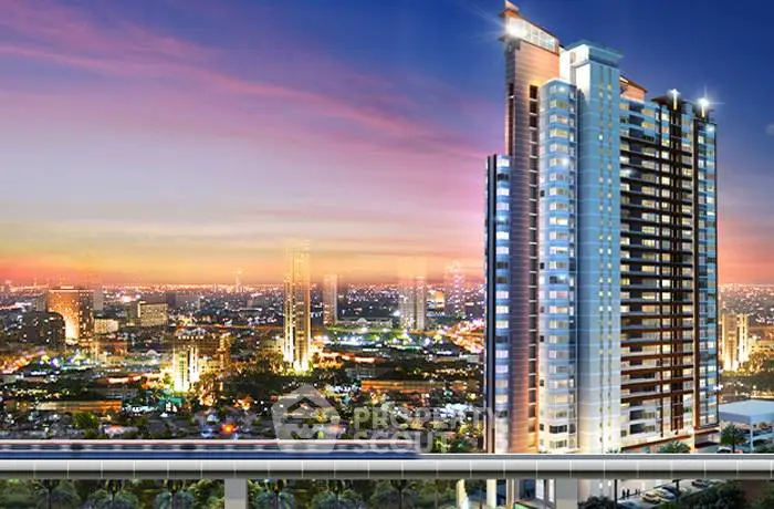 Stunning high-rise building with breathtaking cityscape view at sunset.