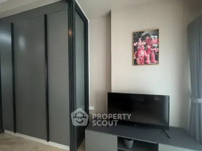 Modern living room with sleek TV stand and stylish decor