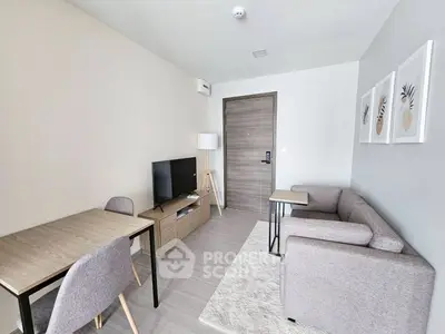 Modern living room with stylish furniture and neutral tones