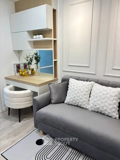 Modern living room with stylish decor and cozy seating area