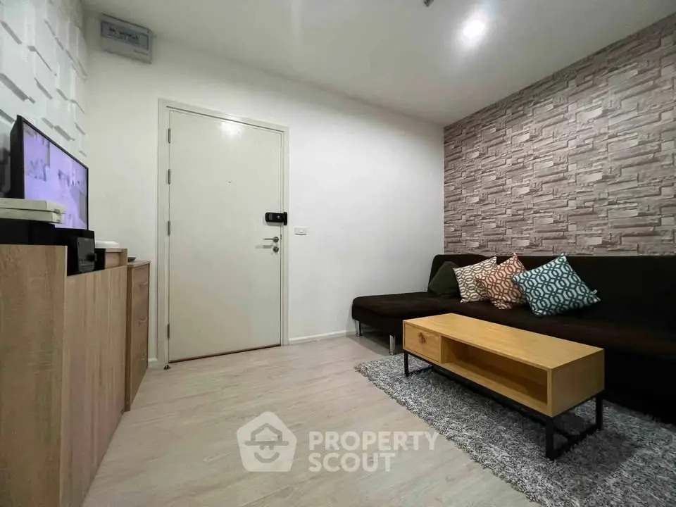 Modern living room with stylish decor and cozy seating area