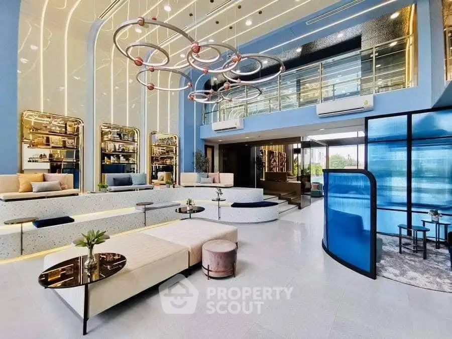 Luxurious modern living room with high ceilings and elegant decor
