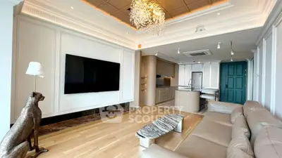 Luxurious modern living room with open kitchen and elegant decor