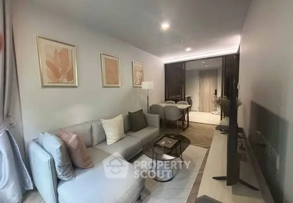 Modern living room with stylish decor and cozy seating area