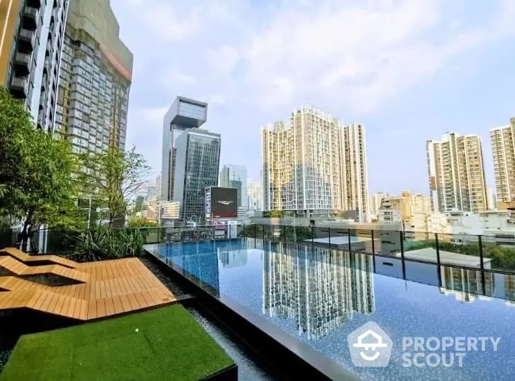 Stunning rooftop pool with city skyline view in modern urban setting