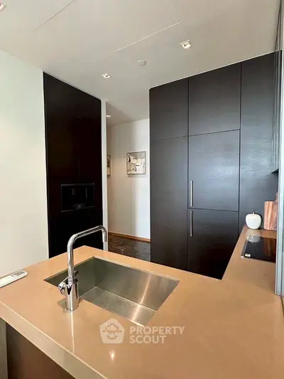 Modern kitchen with sleek design and high-end fixtures in luxury apartment