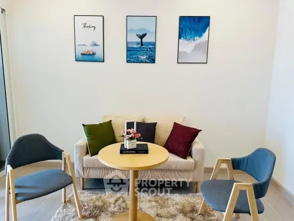 Cozy living room with modern decor and stylish furniture, perfect for relaxation and entertaining.