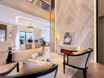 Luxurious living room with elegant decor and modern fireplace
