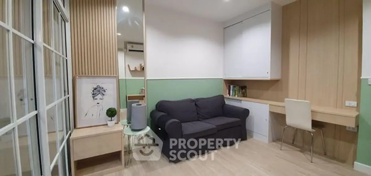 Modern living room with stylish decor and cozy seating area