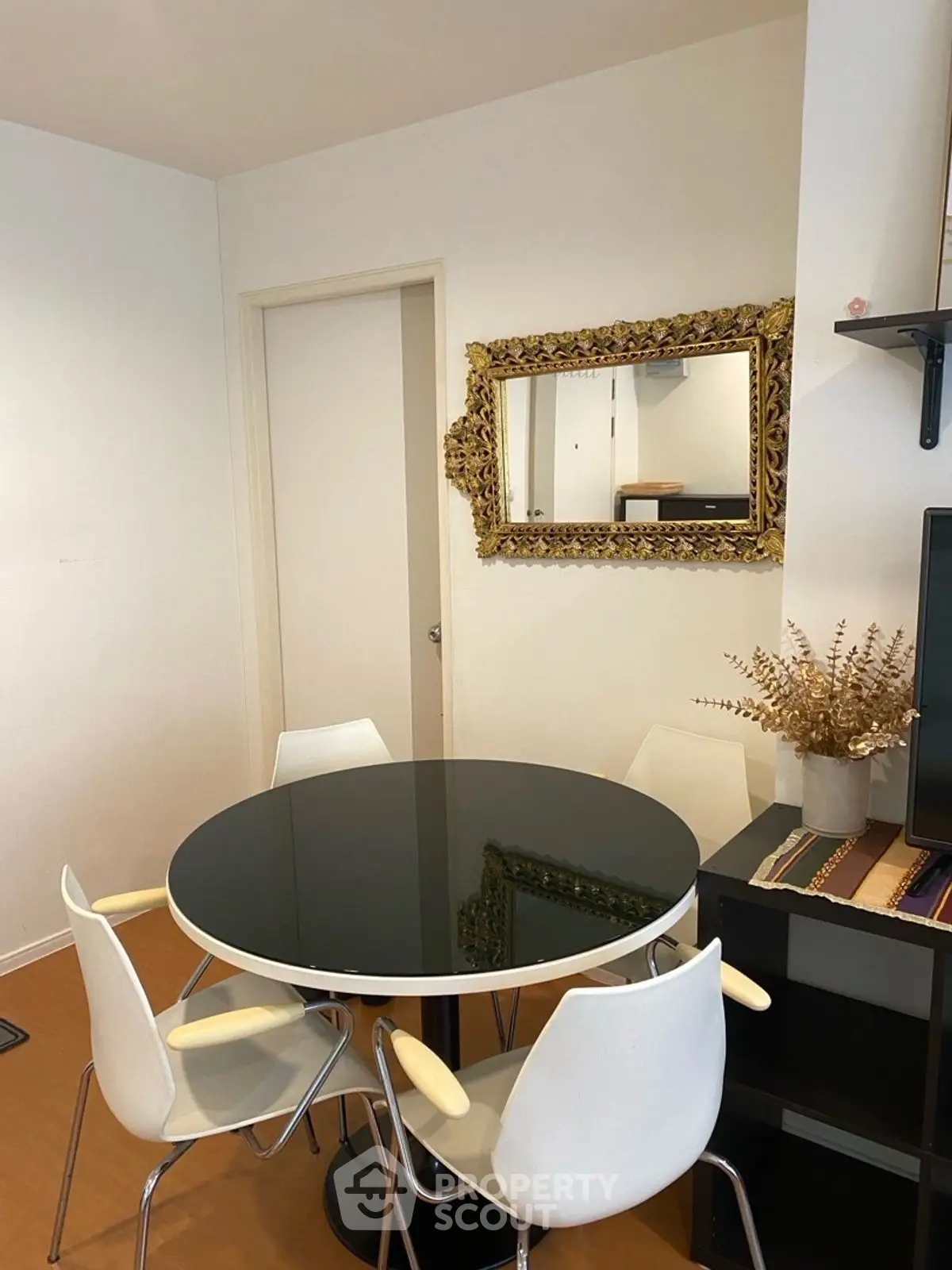 Chic dining area with modern round table and stylish decor