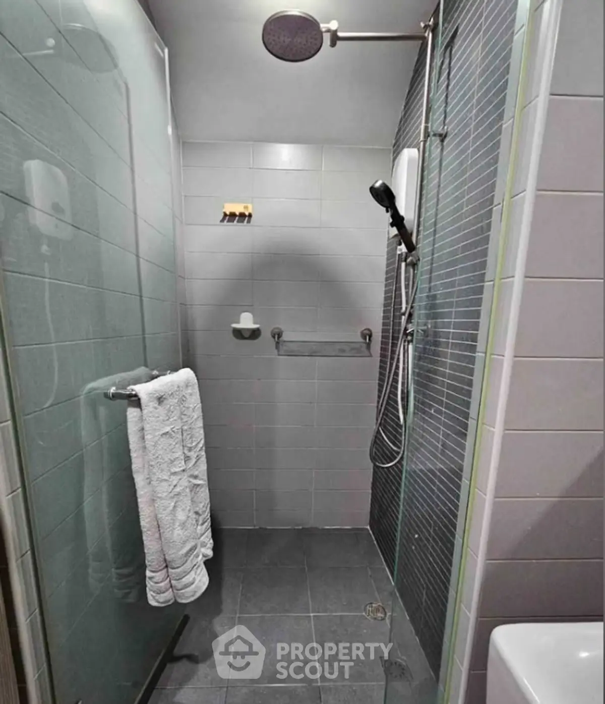 Modern bathroom with sleek shower design and contemporary fixtures