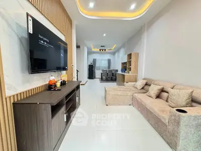Modern living room with stylish decor and spacious seating area