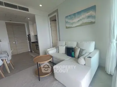 Modern living room with stylish decor and cozy seating area