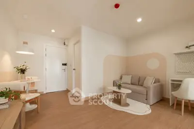 Modern living room with cozy sofa and stylish decor