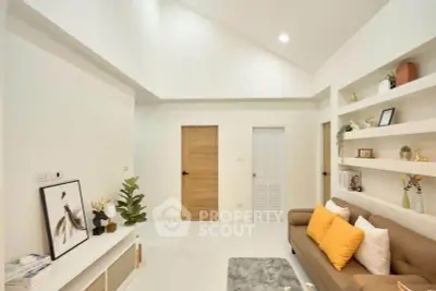 Modern living room with cozy sofa and stylish decor