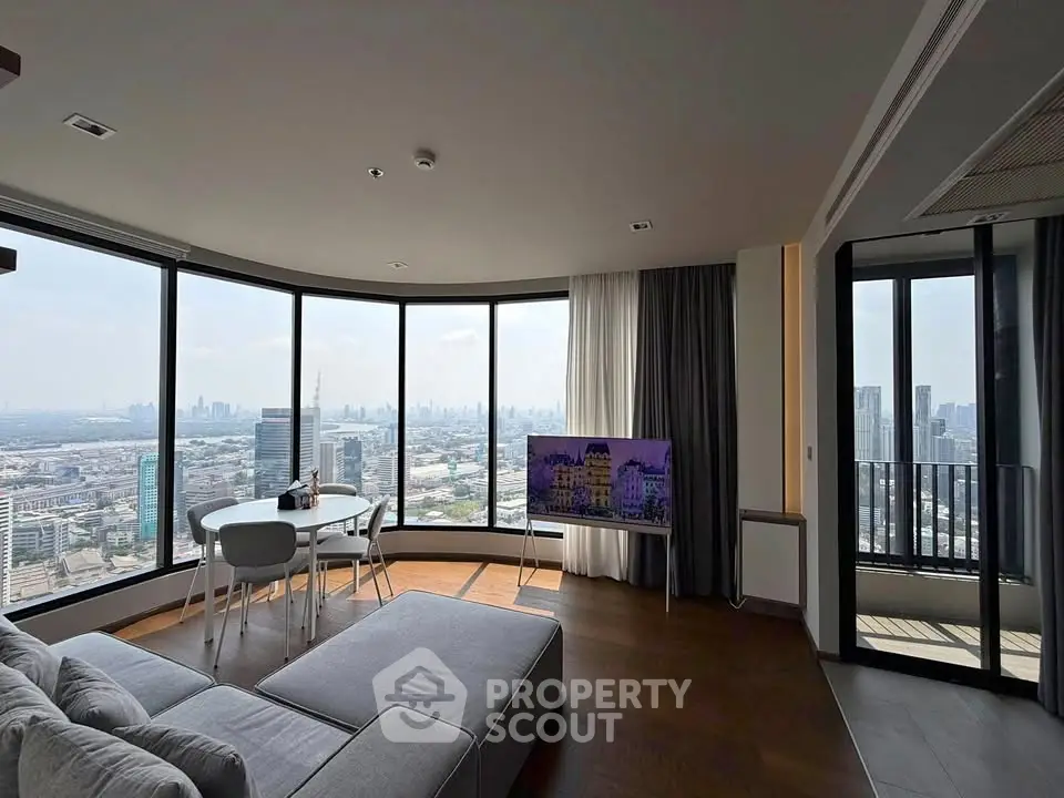 Luxurious living room with panoramic city view and modern decor