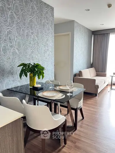 Modern living room with stylish dining area and elegant decor