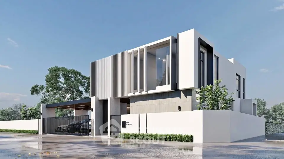 Modern luxury home exterior with sleek design and large windows