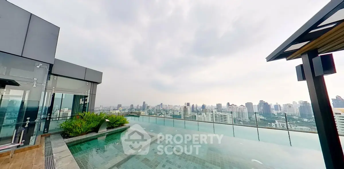 Stunning rooftop pool with panoramic city skyline views, perfect for luxury urban living.