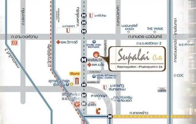 Map showing location of Supalai Cute Ratchayothin-Phaholyothin 34 with nearby amenities and transport links.