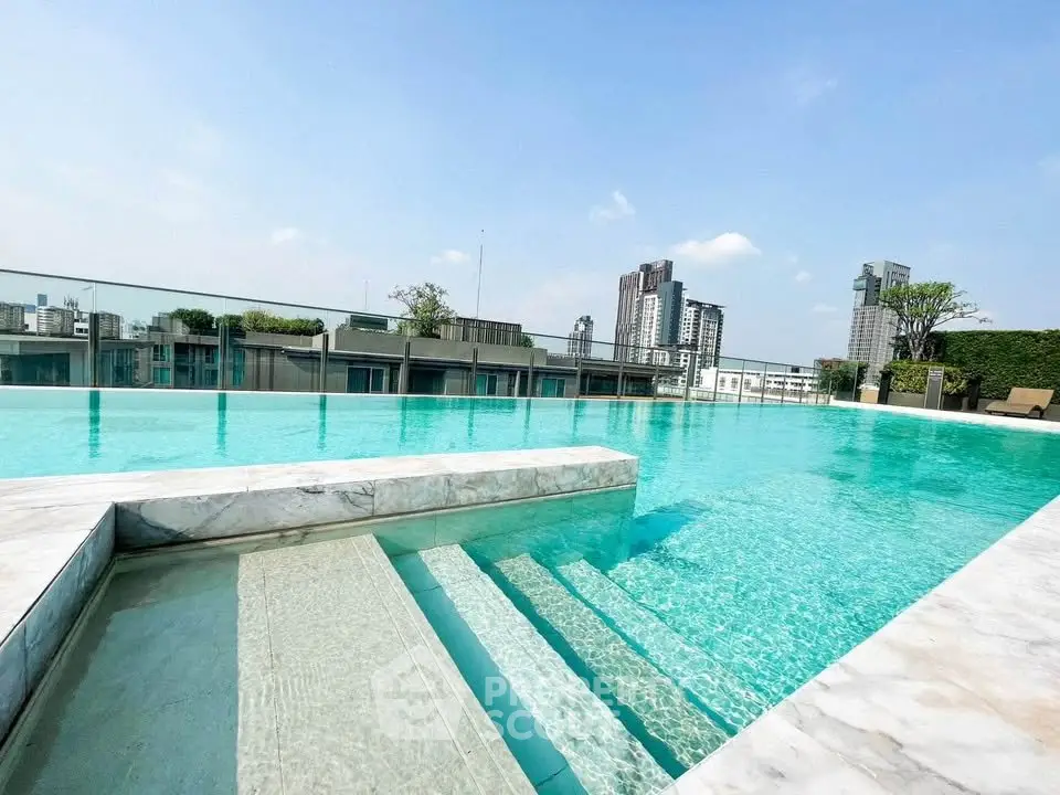 Luxurious rooftop pool with stunning city skyline views, perfect for relaxation and leisure.