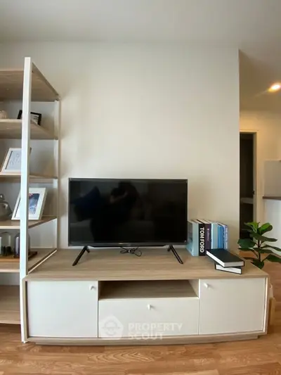 Modern living room with sleek TV stand and stylish decor