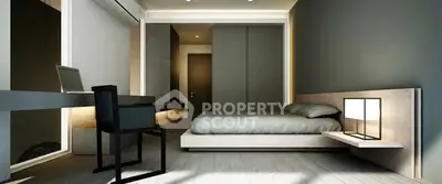 Modern minimalist bedroom with sleek design and ambient lighting