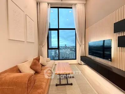 Luxurious high-rise living room with stunning city view and modern decor