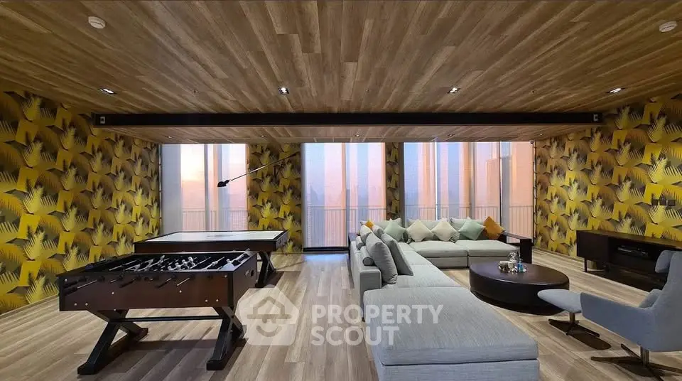 Luxurious living room with modern decor and stunning city view
