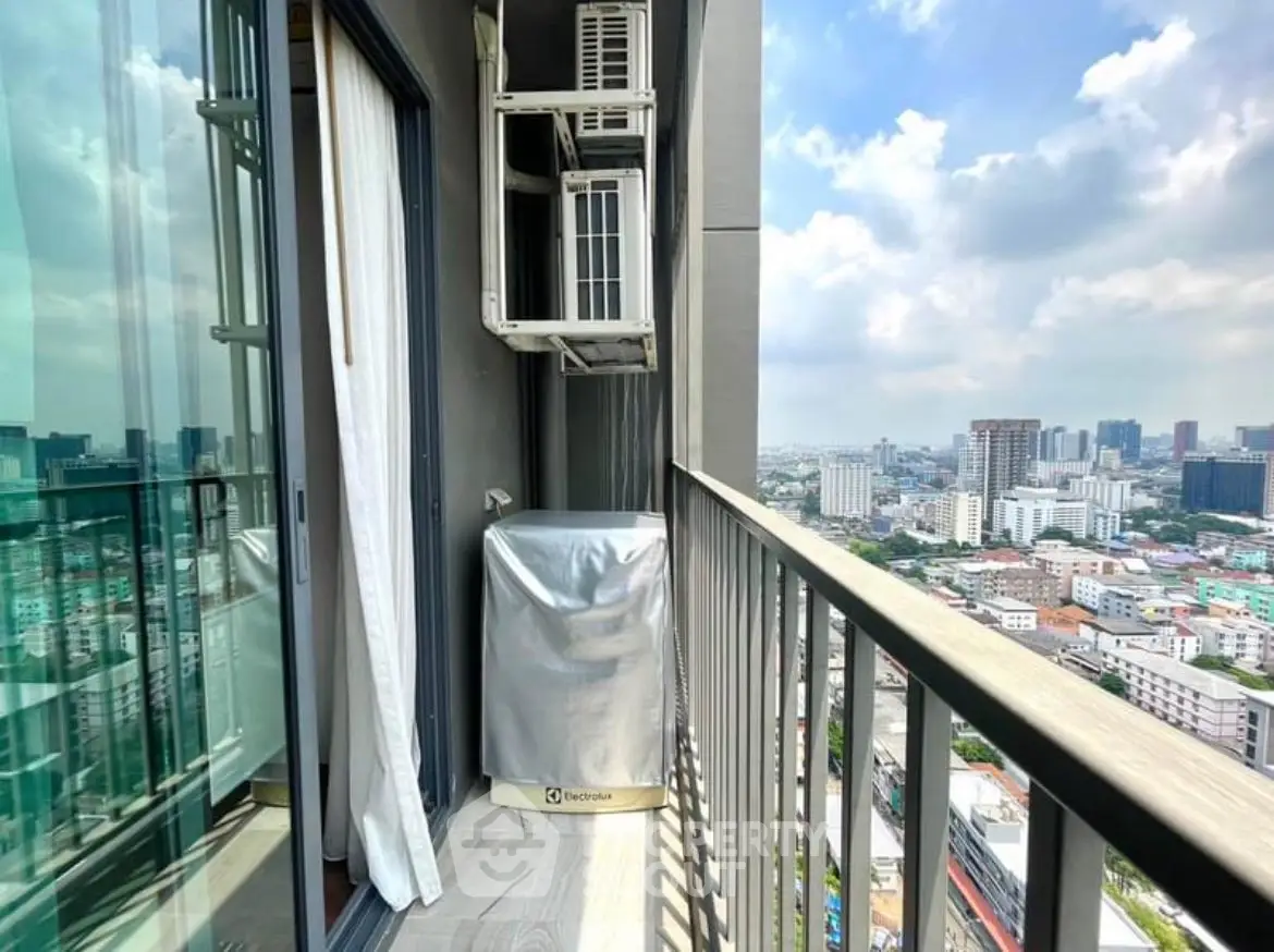 Stunning balcony view with cityscape, perfect for urban living enthusiasts.