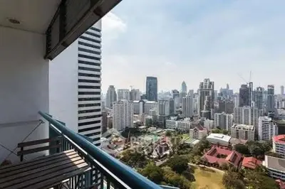 Stunning cityscape view from a high-rise balcony with modern urban skyline.