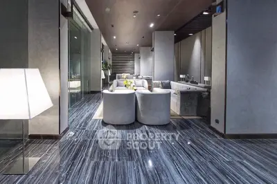 Luxurious modern living room with sleek marble flooring and elegant furniture