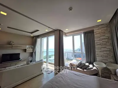 Luxurious living room with stunning ocean view and modern decor