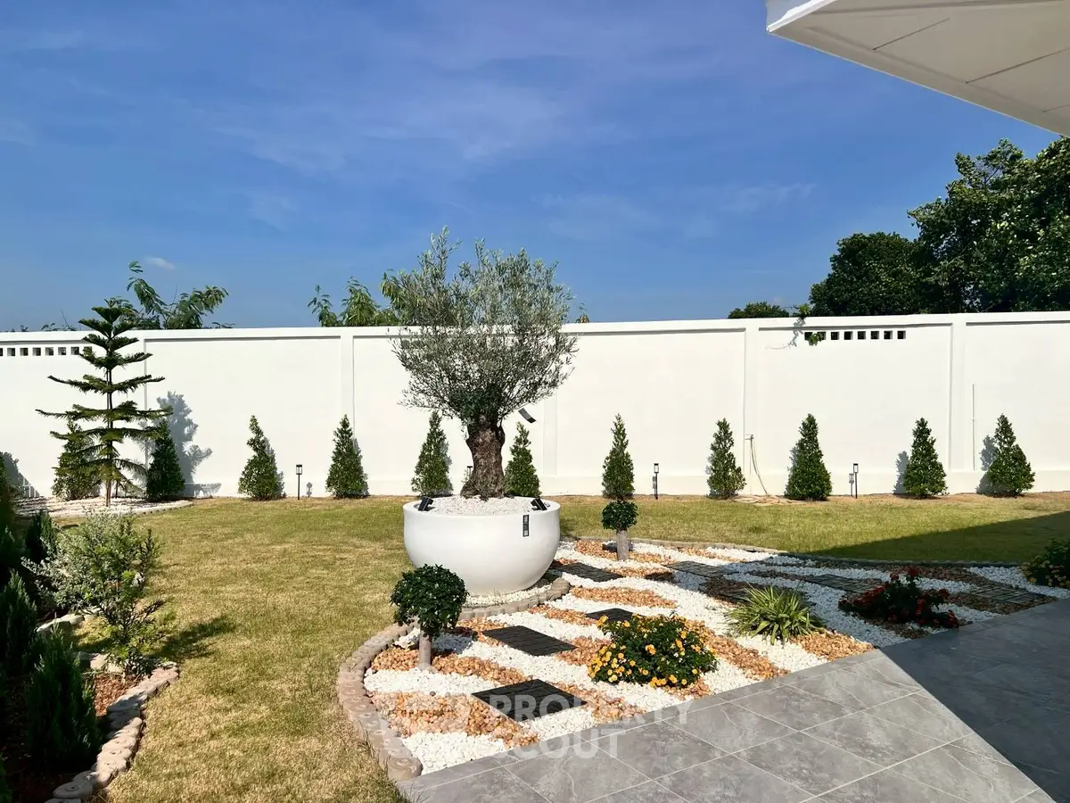 Beautifully landscaped garden with modern design and lush greenery