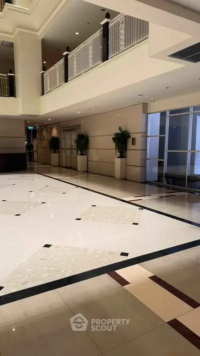 Luxurious building lobby with elegant marble flooring and modern design