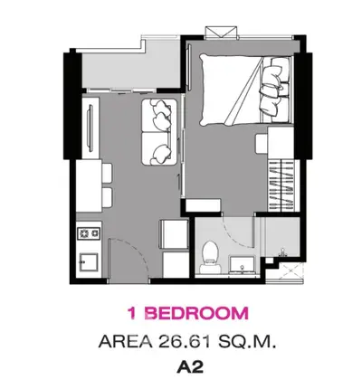 Modern 1-bedroom apartment floor plan with efficient layout and stylish design, perfect for urban living.