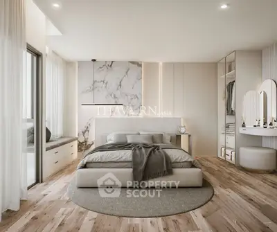 Luxurious modern bedroom with elegant decor and natural light