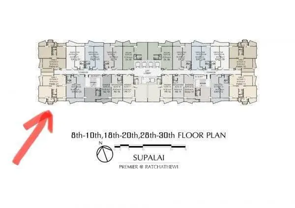 Detailed floor plan of Supalai Premier at Ratchathewi with highlighted unit layout.