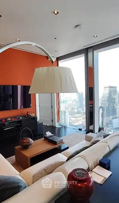 Luxurious living room with stunning city view and modern decor