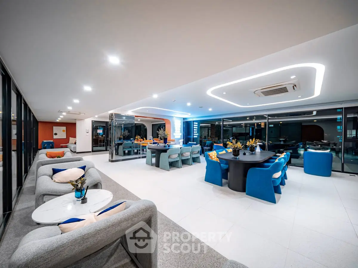 Luxurious modern living room with stylish furniture and ambient lighting