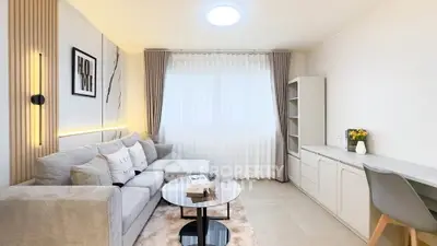 Modern living room with cozy sofa and stylish decor