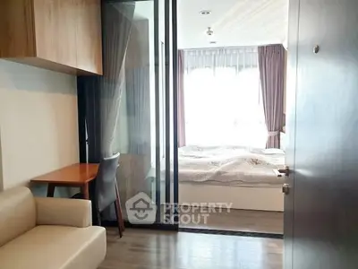 Modern apartment interior with cozy bedroom and stylish furnishings.