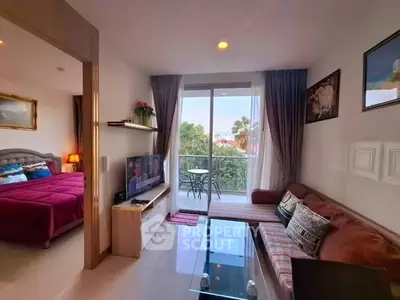 Cozy living room with balcony view in modern apartment