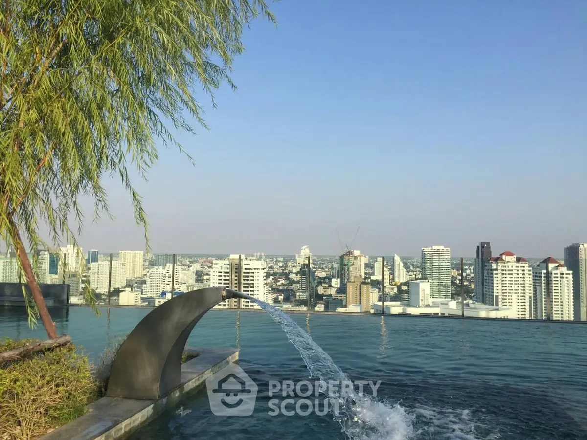 Stunning rooftop infinity pool with panoramic city skyline view, perfect for luxury urban living.