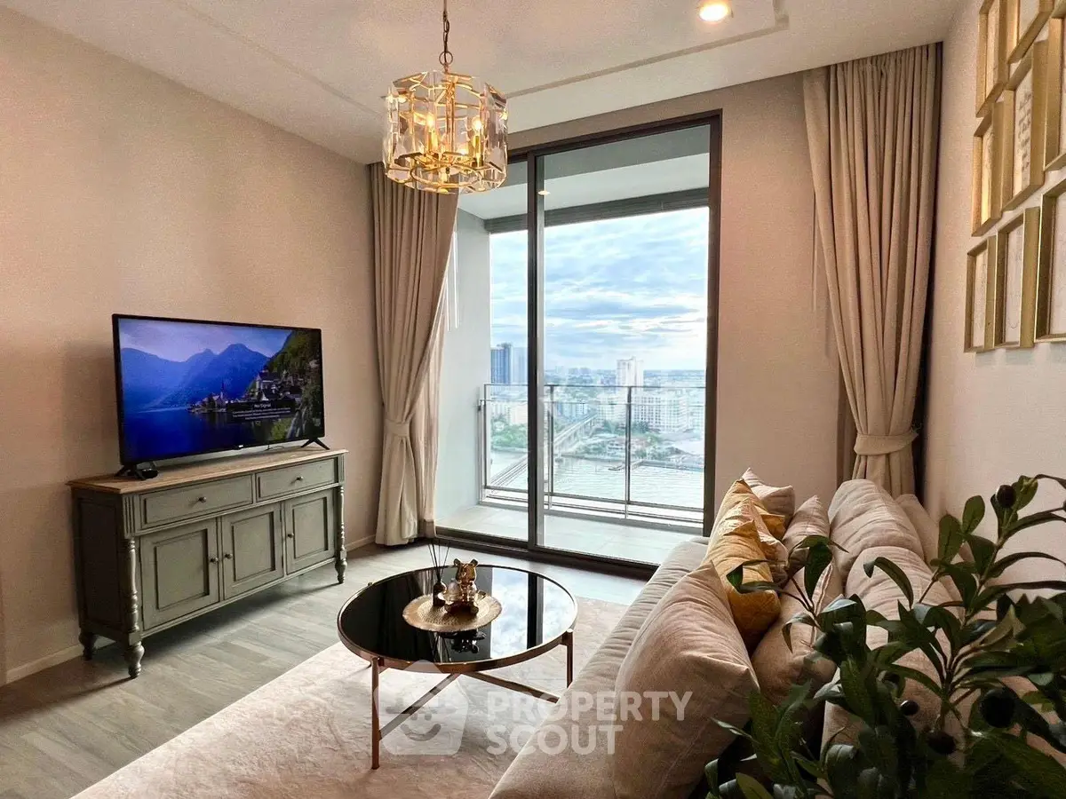 Luxurious living room with stunning city view and elegant decor