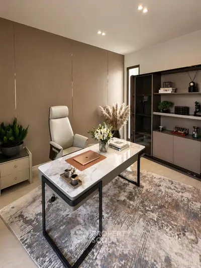 Luxurious home office with elegant marble desk and modern decor
