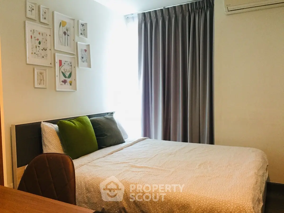 Cozy bedroom with modern decor and natural light