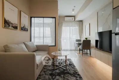 Modern living room with cozy sofa and stylish decor in bright apartment