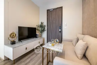 Modern living room with stylish decor and cozy seating area